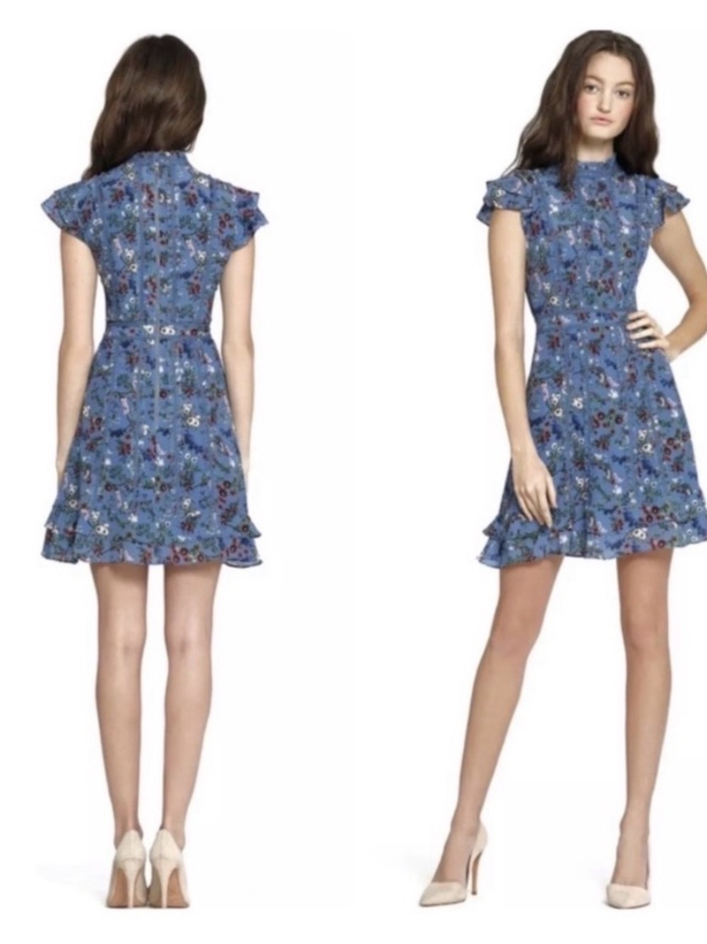 Alice + Olivia Marta Floral Silk Mini Dress Blue Size 6